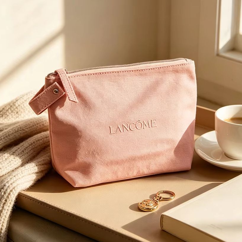 Luxury Skincare Samples - Lancome Grey Pink Canvas Embroidered Cosmetic